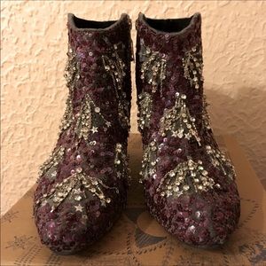 Free People Burgundy Embellished Ankle Boots